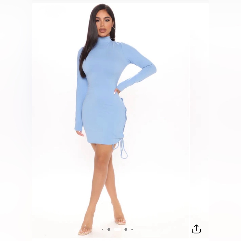 Fashion Nova Sky Blue Long Sleeve Dress